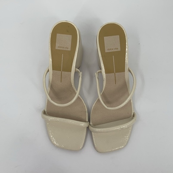 Dolce Vita Double Strap slide heel sandals chunky patent cream ivory strappy 10 - Picture 4 of 6